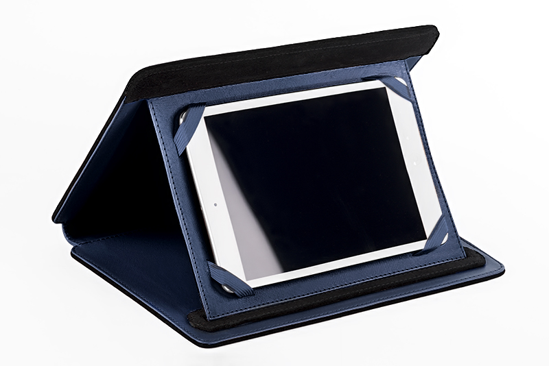 Etui pour tablette bleu indigo et noir mat haut de gamme. Personnalisation - Front view
